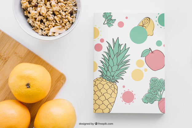 Book Cover Mockup With Grapefruits Psd