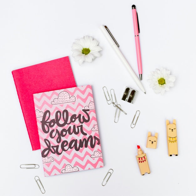 Book Cover Mockup With Office Elements Psd