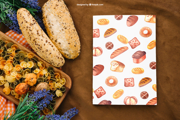 Book Cover Mockup With Pasta Psd