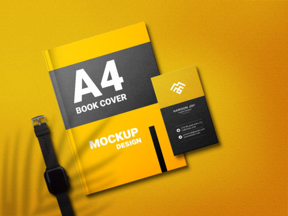 Book Cover with Business Card Mockup PSD