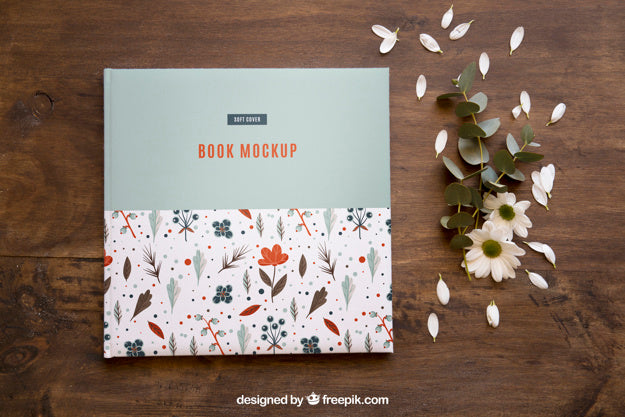 Book Mockup And Petals Psd