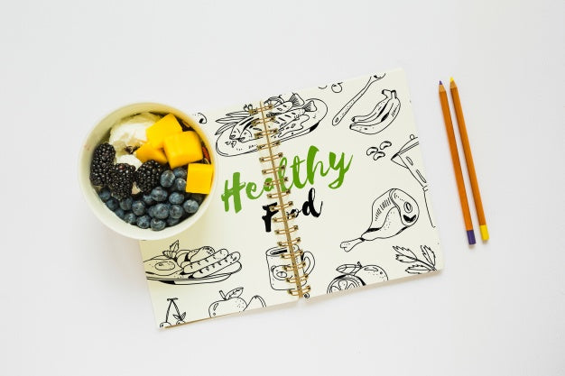 Book Mockup With Healthy Food Concept Psd