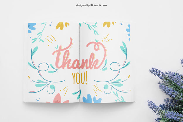 Book Mockup With Wildflowers Psd
