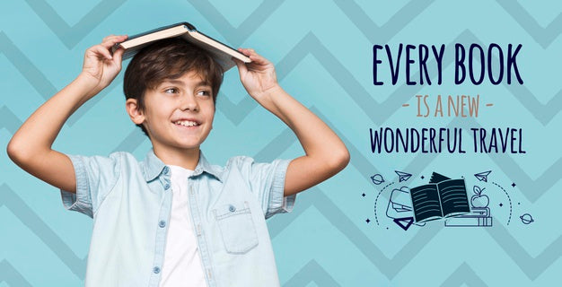 Books Are Adventures Young Cute Boy Mock-Up Psd