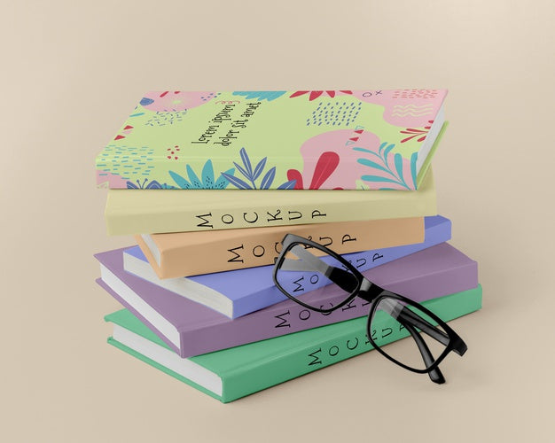 Books Arrangement With Glasses Psd