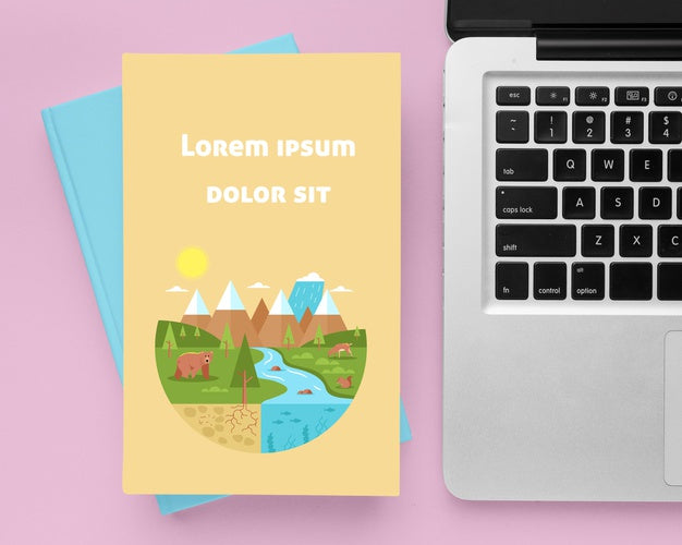 Books Arrangement With Laptop Psd