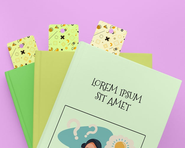 Books Mock-Up With Bookmarks Flat Lay Psd