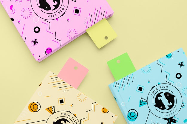 Books Mock-Up With Bookmarks Top View Psd