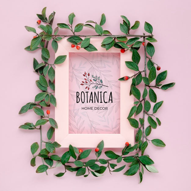 Botanical Leaves And Frame With Mock-Up Psd