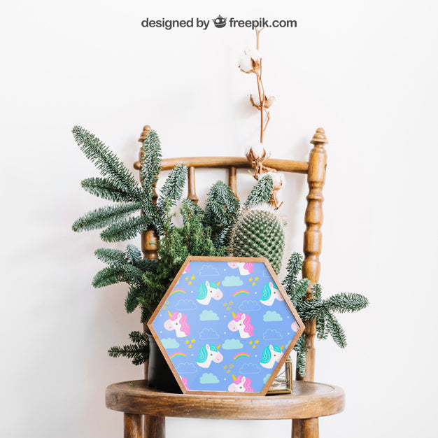 Botanical Mockup Of Frame On Chair Psd