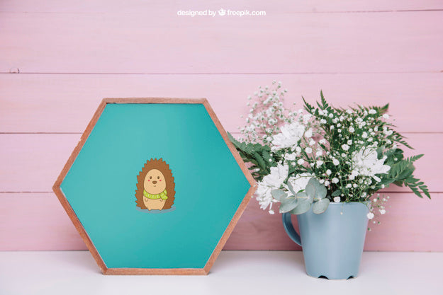 Botanical Mockup With Frame And Flower Pot Psd