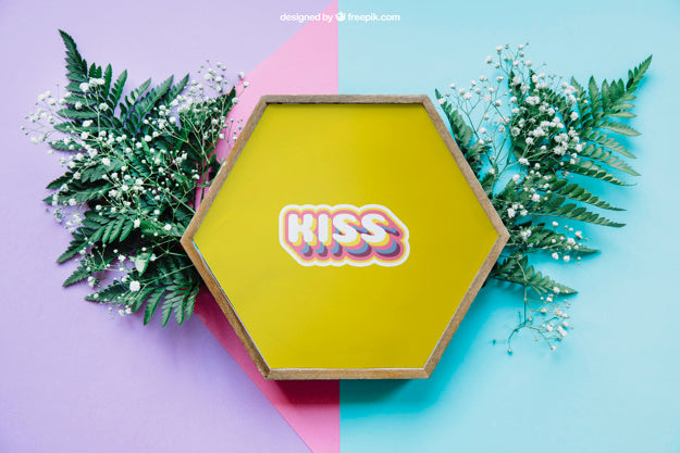 Botanical Mockup With Hexagonal Frame Psd