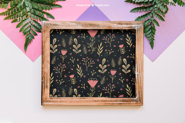 Botanical Mockup With Slate And Leaves On Top Psd