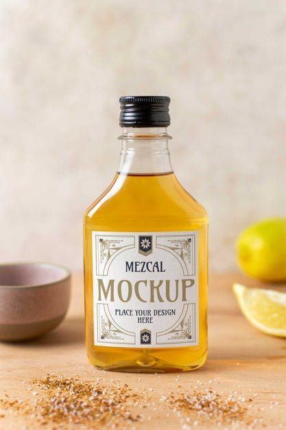 Bottle Of Mezcal Drink With Lemons Psd