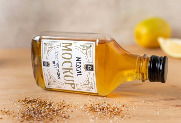 Bottle Of Mezcal Drink With Lemons Psd