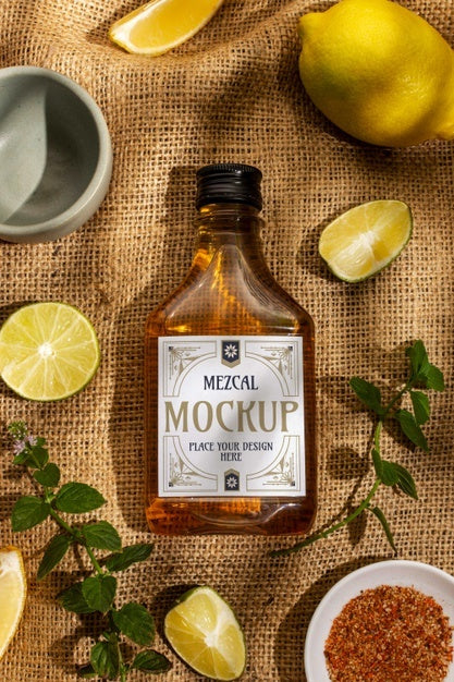 Bottle Of Mezcal Drink With Limes Psd