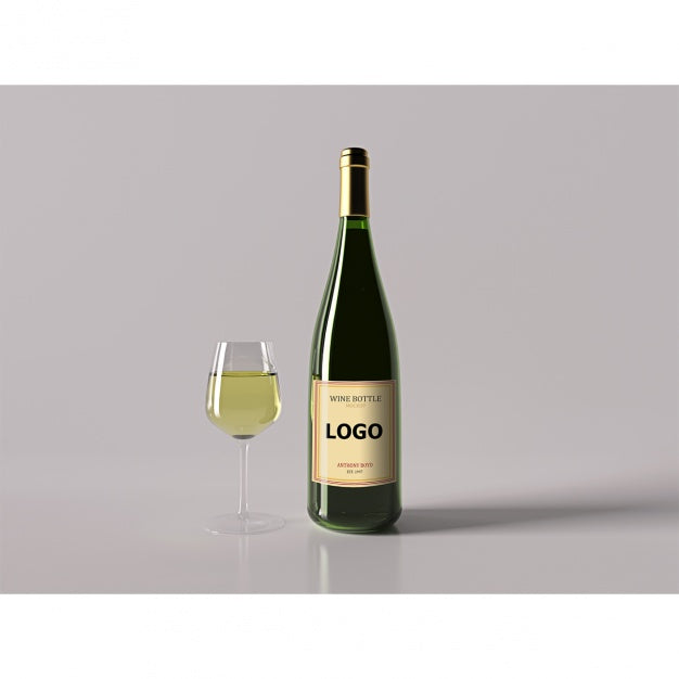 Bottle Of Wine Mockup With Glass Psd