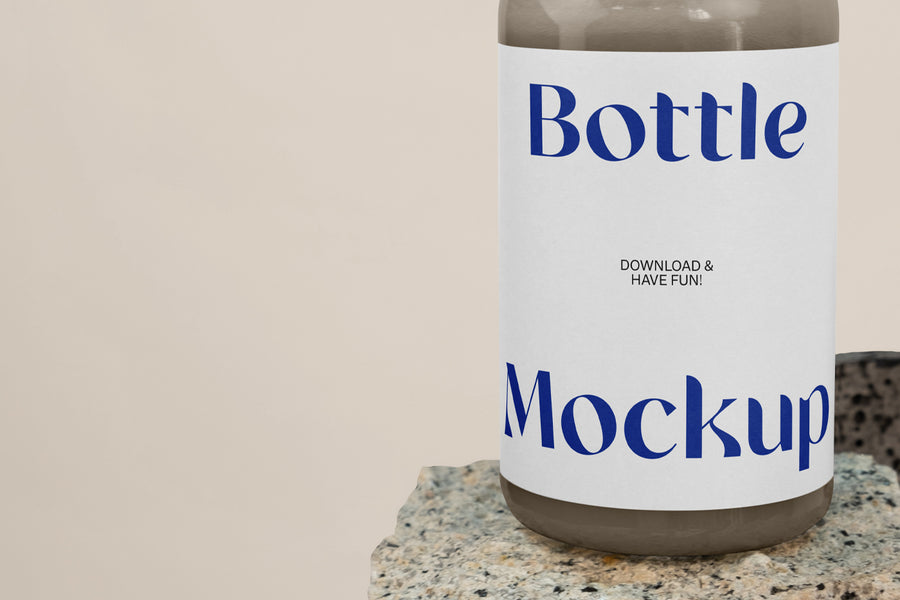 Bottle On Stone Mockup