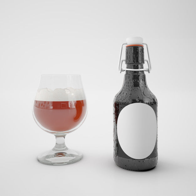 Bottle With Blank Label And Glass With Drink Psd