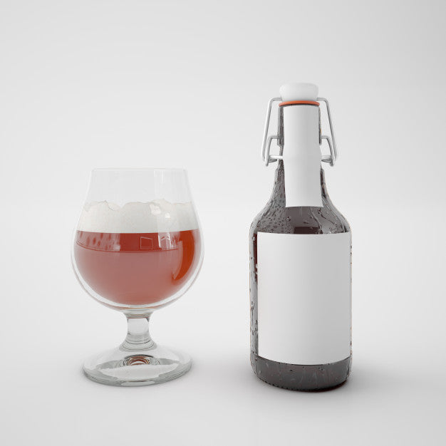 Bottle With Blank Label And Glass With Drink Psd