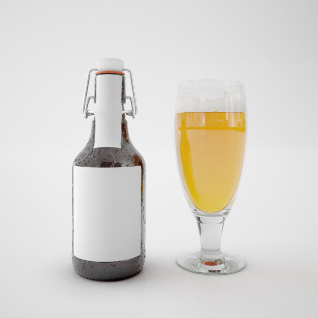 Bottle With Blank Label And Glass With Drink Psd