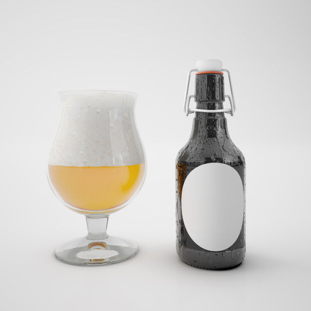 Bottle With Blank Label And Glass With Drink Psd
