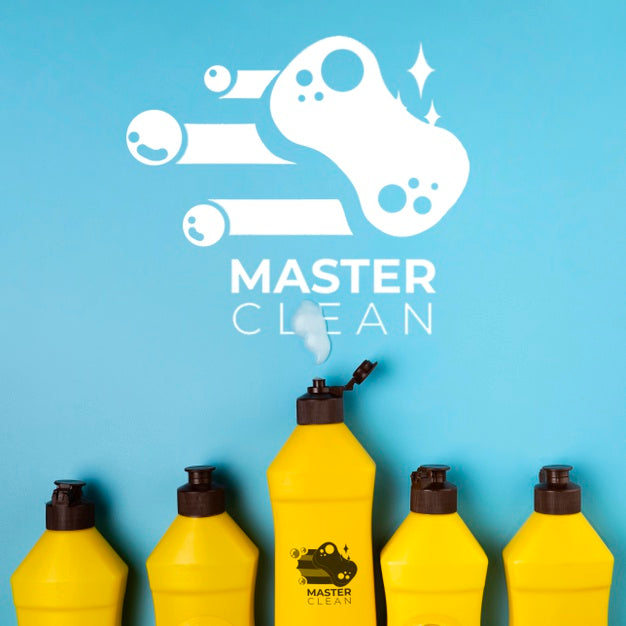 Bottles Filled With Detergent Master Clean Mock-Up Psd