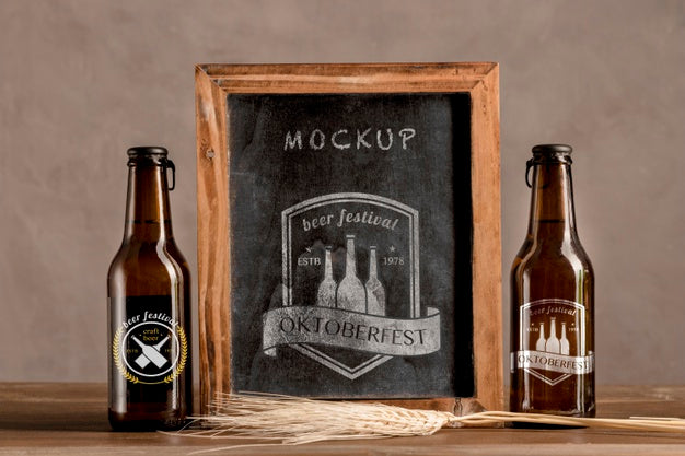 Bottles Of Beer With Oktoberfest Frame Psd