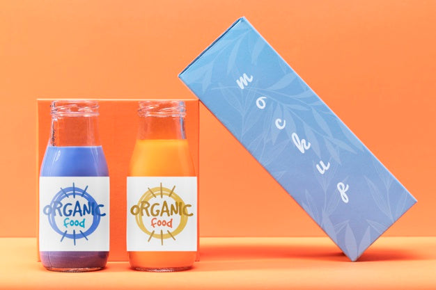Bottles Of Organic Smoothies Mock-Up Psd
