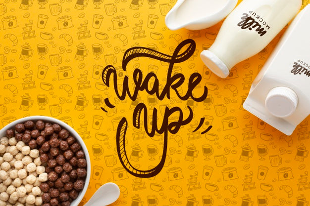 Bottles With Milk And Bowl With Cereals Psd