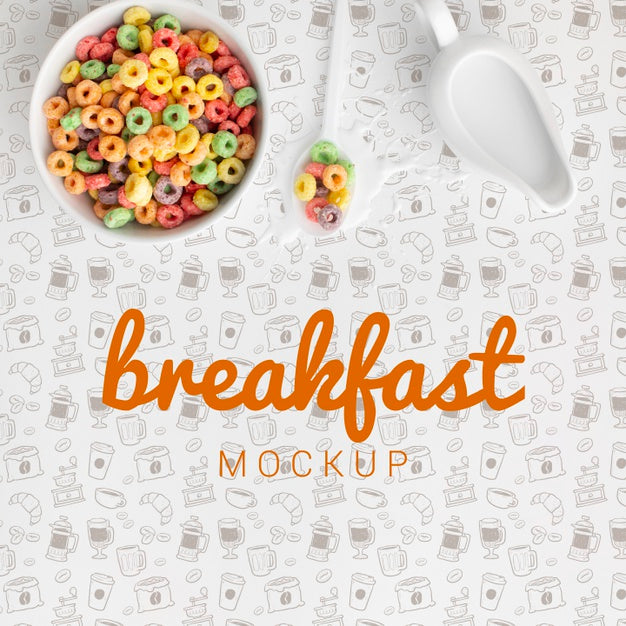 Bowl And Spoon With Cereals On Table Psd