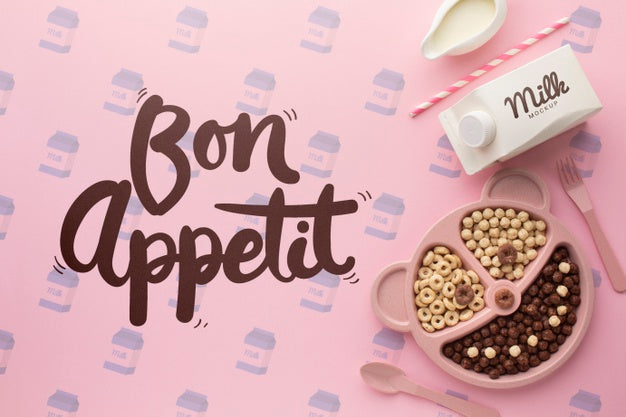 Bowl In Cat Form With Cereals On Table Psd