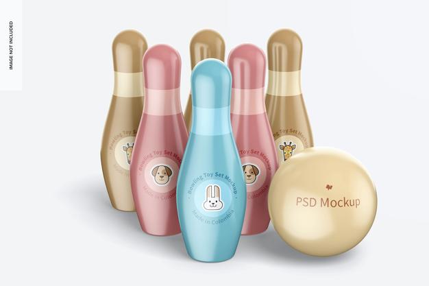 Bowling Toy Set Mockup, Front View Psd