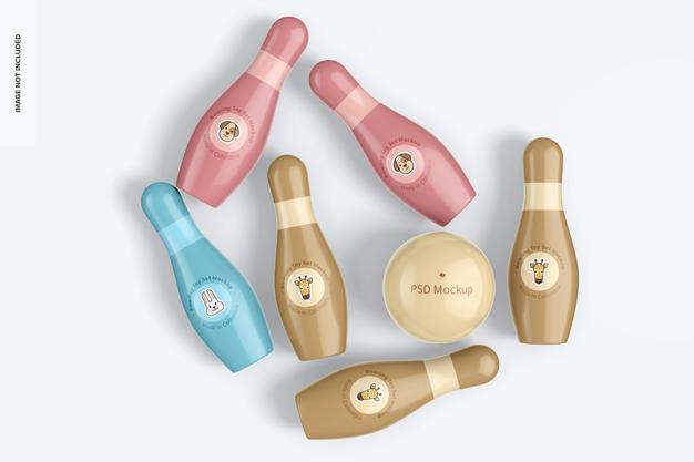 Bowling Toy Set Mockup, Top View Psd