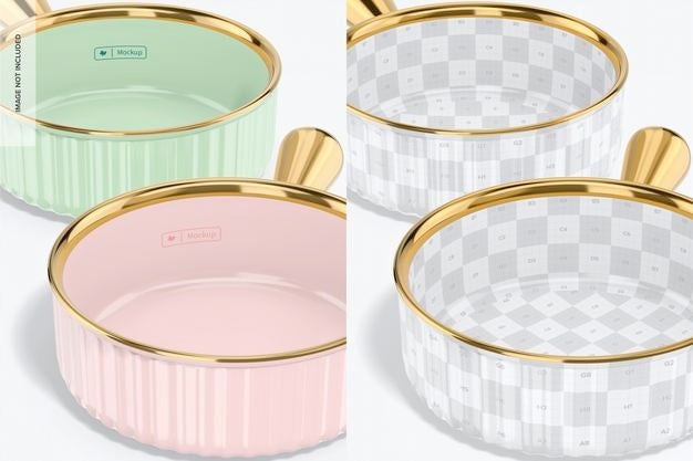 Bowls With Handle Mockup, Close Up Psd