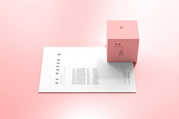 Box With A4 Paper Mockup Psd