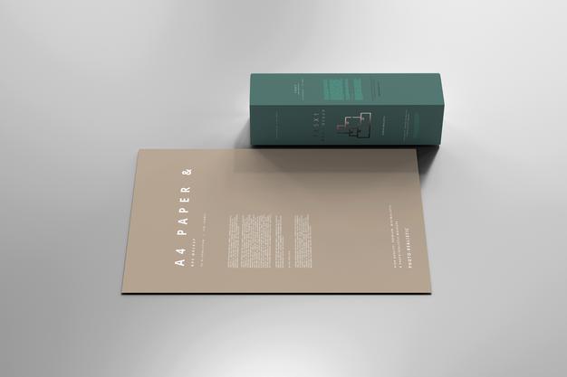 Box With A4 Paper Mockup Psd