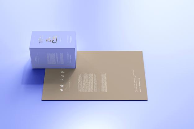 Box With A4 Paper Mockup Psd