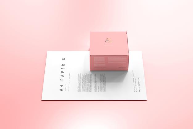 Box With A4 Paper Mockup Psd