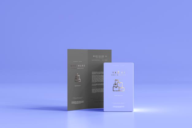 Box With Bi-Fold Brochure Mockup Psd