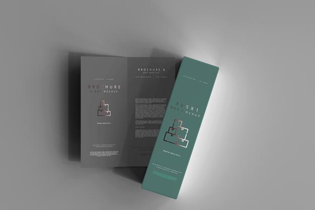 Box With Bi-Fold Brochure Mockup Psd