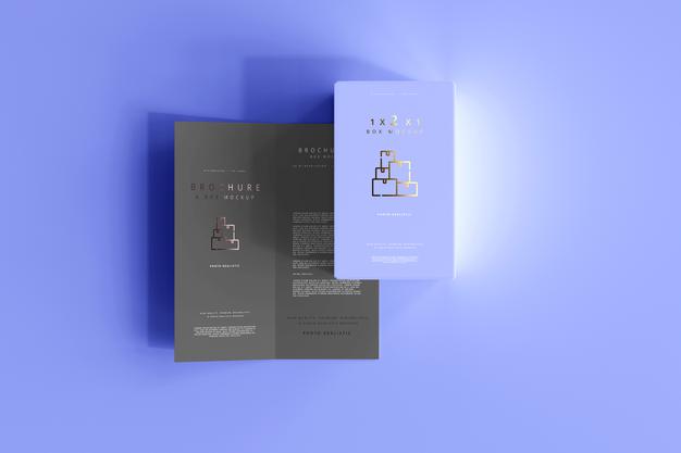 Box With Bi-Fold Brochure Mockup Psd