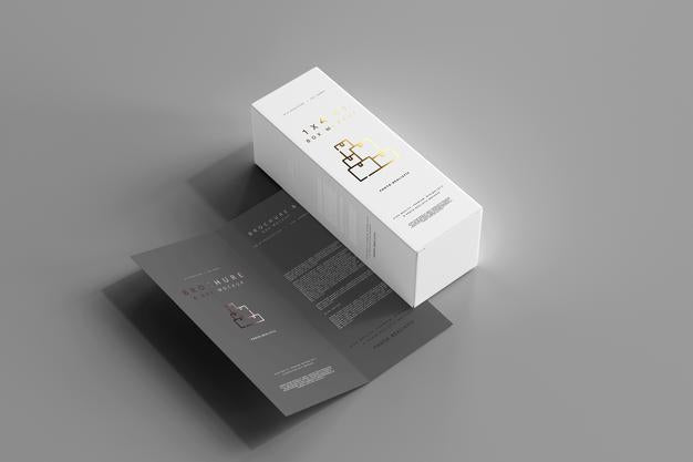 Box With Bi-Fold Brochure Mockup Psd