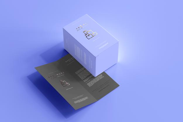 Box With Bi-Fold Brochure Mockup Psd