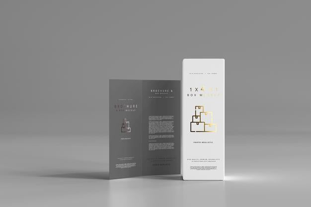 Box With Bi-Fold Brochure Mockup Psd