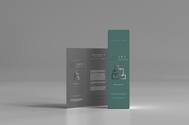 Box With Bi-Fold Brochure Mockup Psd