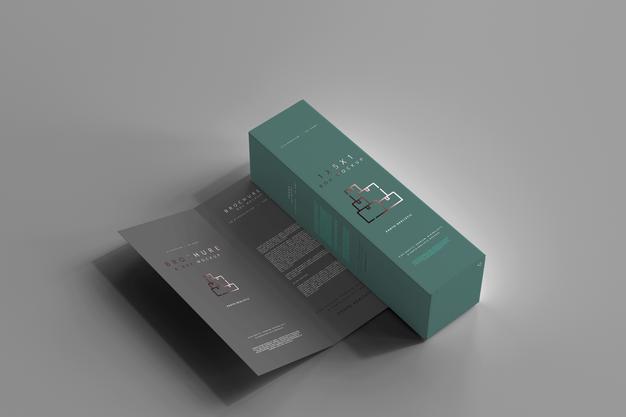 Box With Bi-Fold Brochure Mockup Psd