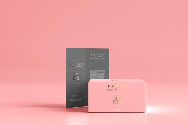 Box With Bi-Fold Brochure Mockup Psd