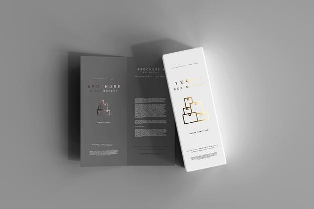Box With Bi-Fold Brochure Mockup Psd