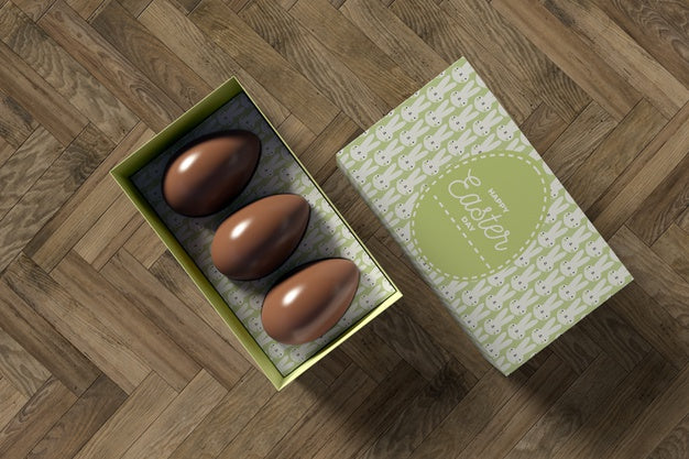 Box With Chocolate Eggs For Easter Psd